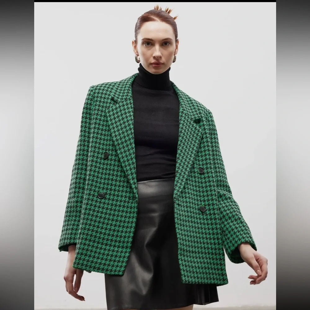 16 Houndstooth Pattern Green Oversized
Blazer Jacket - Picture 1 of 3